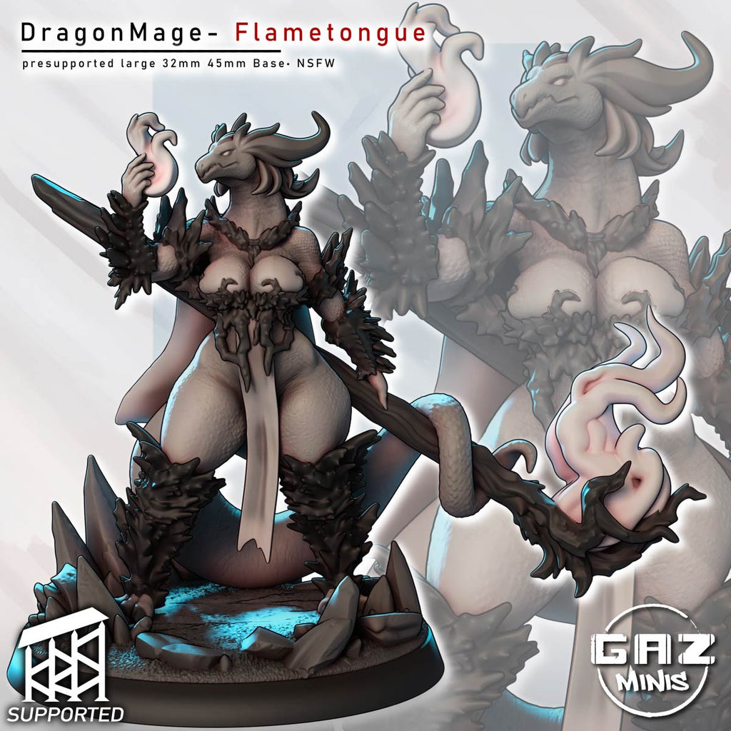 Serpentine Flame Mage | 55mm Unpainted Resin Kit Model
