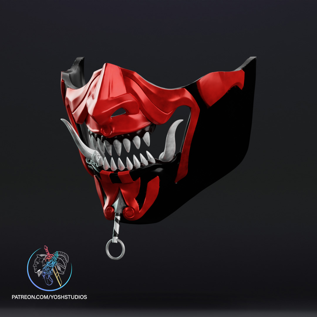 Crimson Oni Demon Mask | Made To Fit Full Color