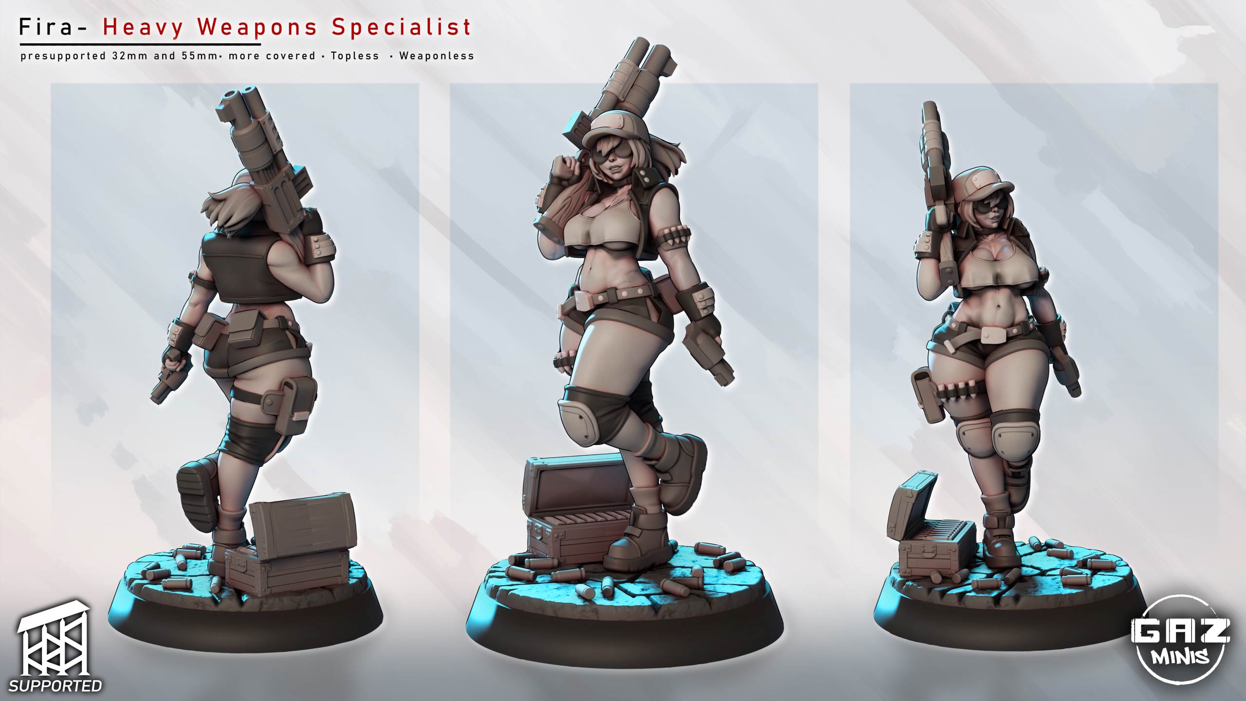 Heavy Weapons Pinup | 32mm and 55mm Unpainted Resin Kit Model