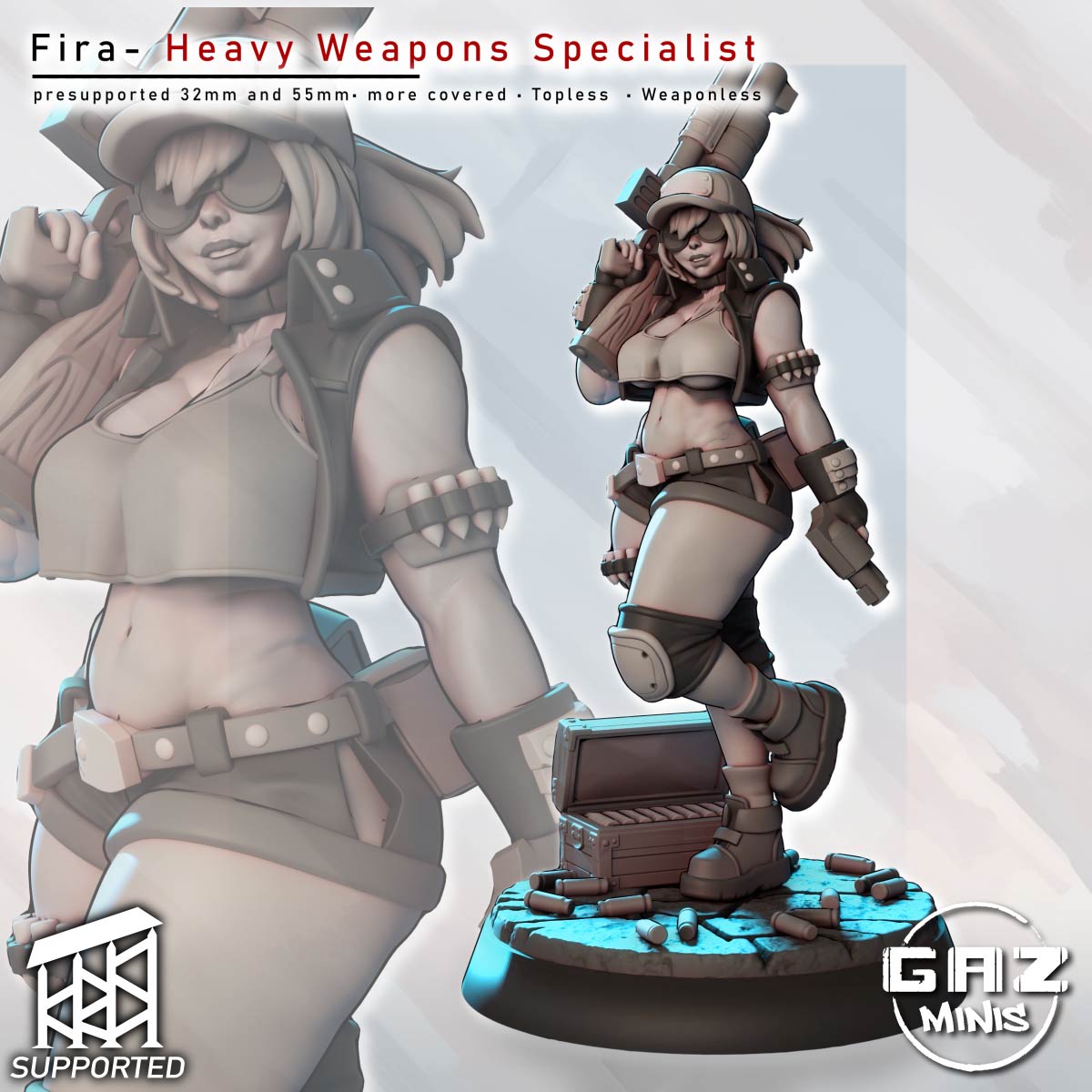 Heavy Weapons Pinup | 32mm and 55mm Unpainted Resin Kit Model