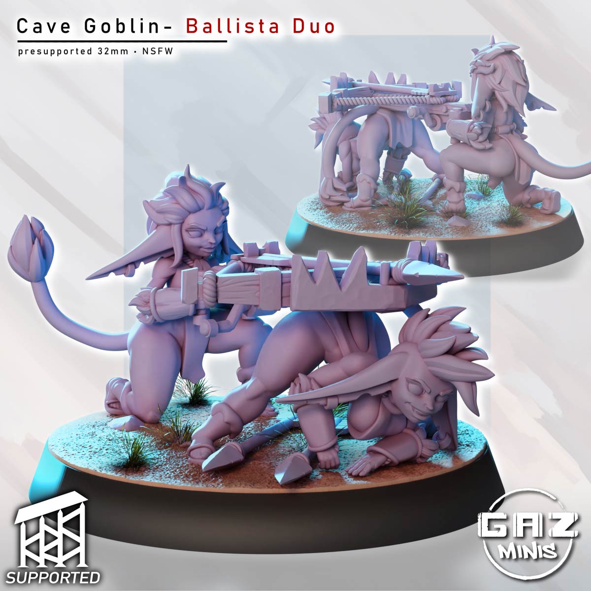Cave Goblin Ballista Duo | 32mm Unpainted Resin Kit Model