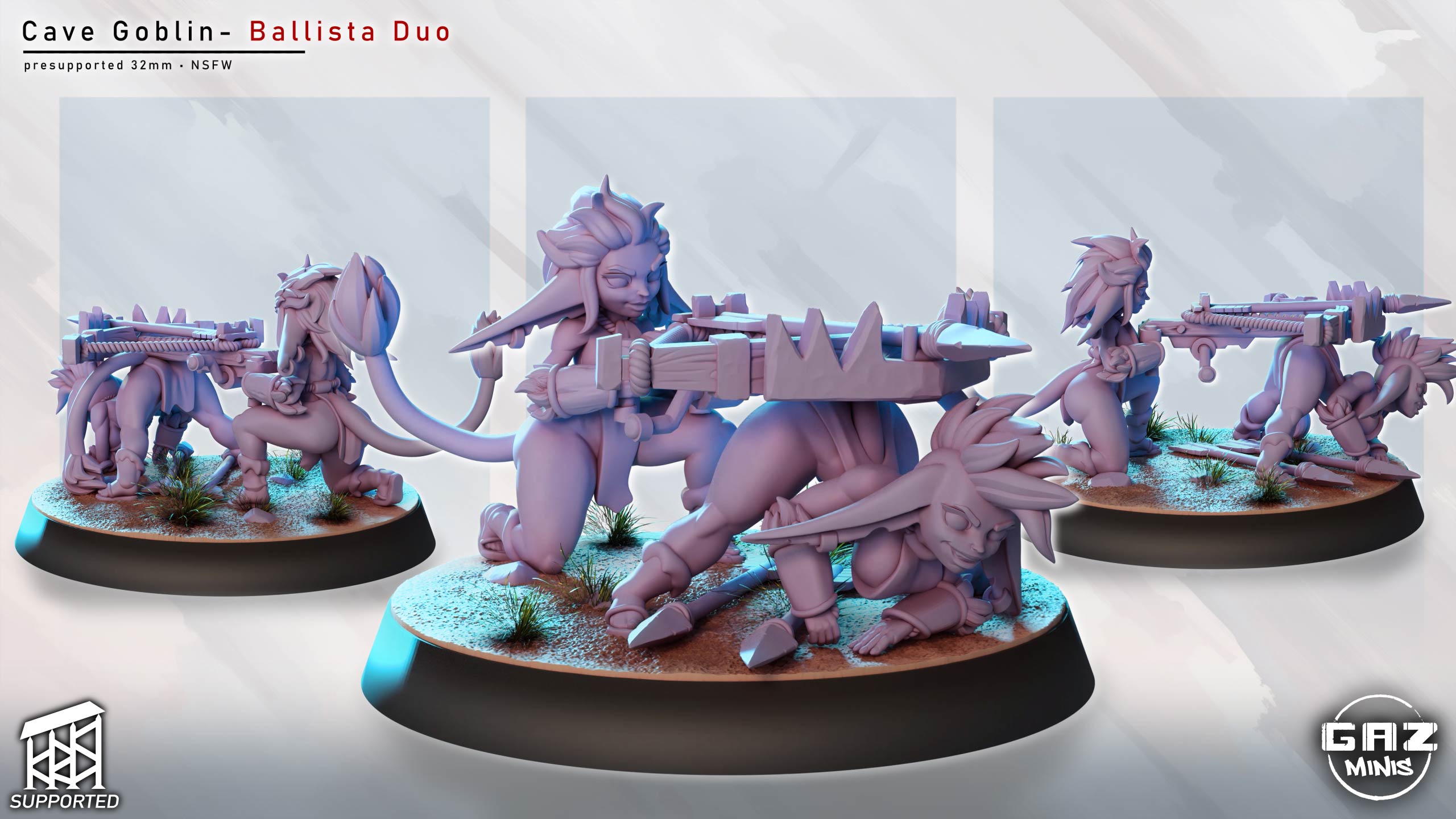 Cave Goblin Ballista Duo | 32mm Unpainted Resin Kit Model