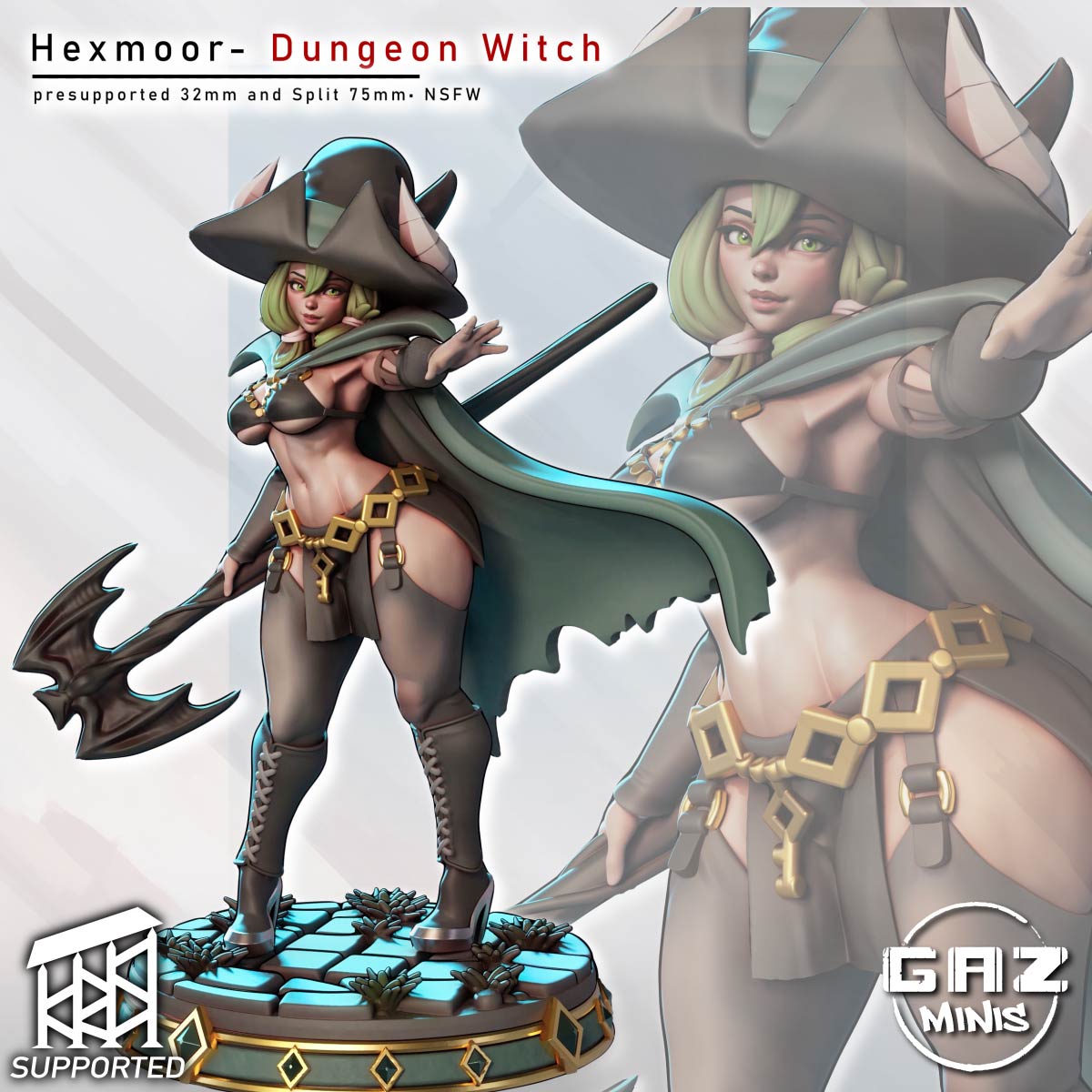 Dungeon Witch Pinup | 32mm and 75mm Unpainted Resin Kit Model