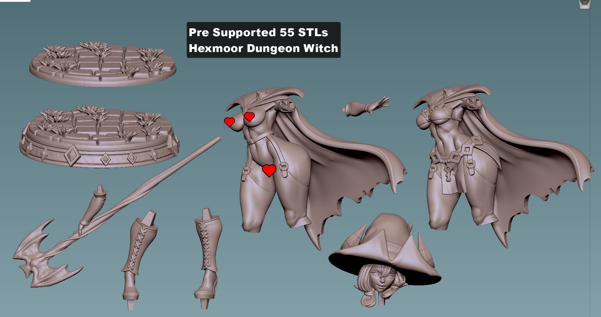 Dungeon Witch Pinup | 32mm and 75mm Unpainted Resin Kit Model