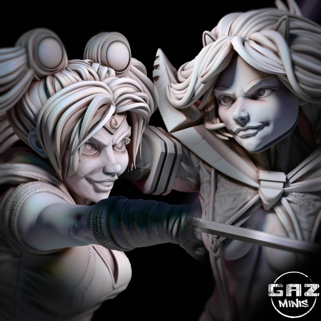 Frostblade Sisters | 32mm & 75mm Unpainted Resin Kit Model