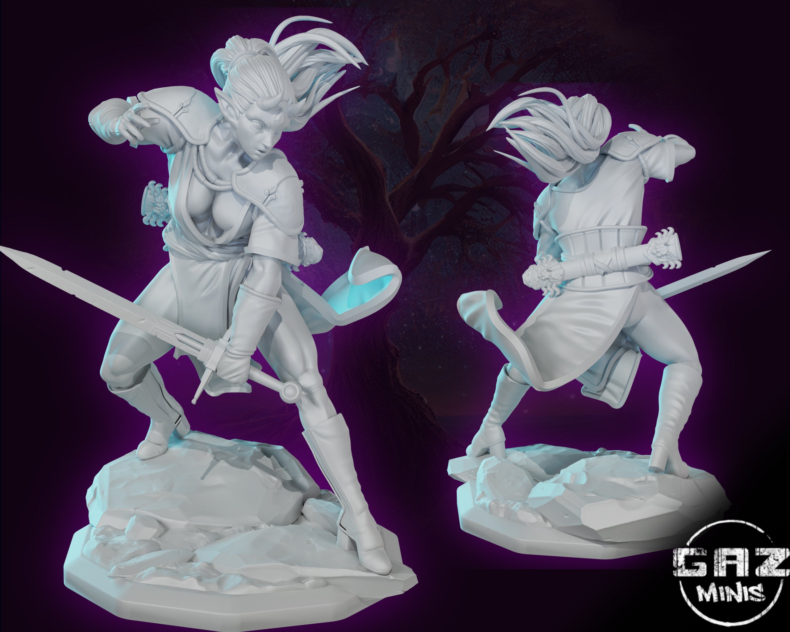 Crimson Horned Blade Fury | 32mm & 75mm Unpainted Resin Kit Model
