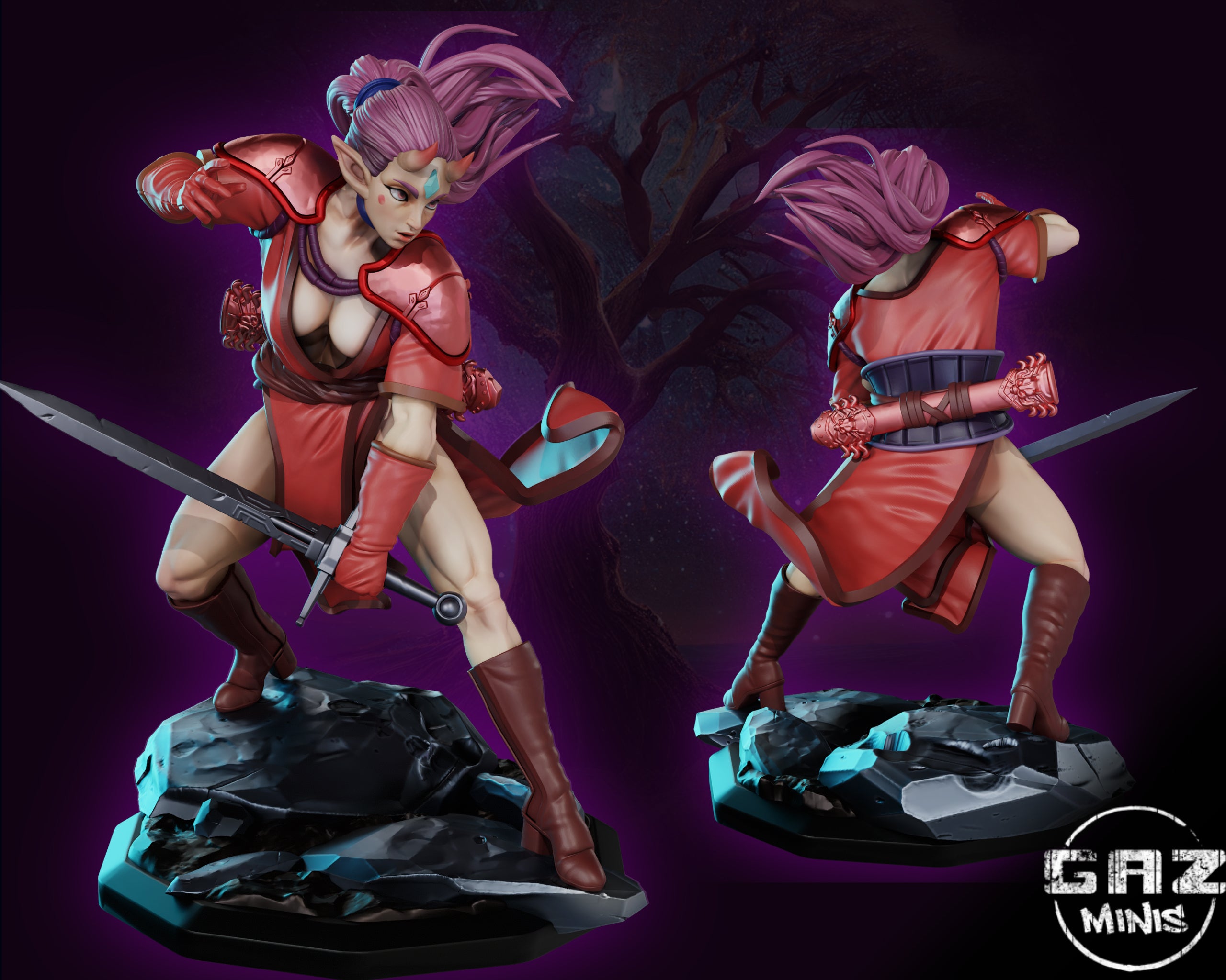 Crimson Horned Blade Fury | 32mm & 75mm Unpainted Resin Kit Model