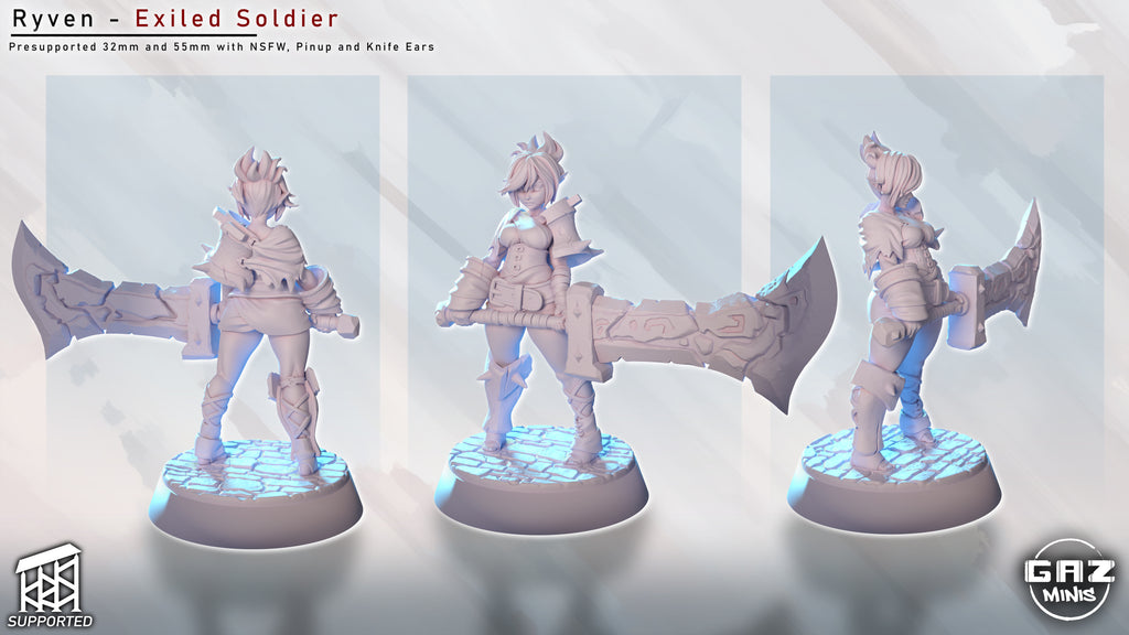 Exiled Battle Maiden | 32mm and 55mm Unpainted Kit Model