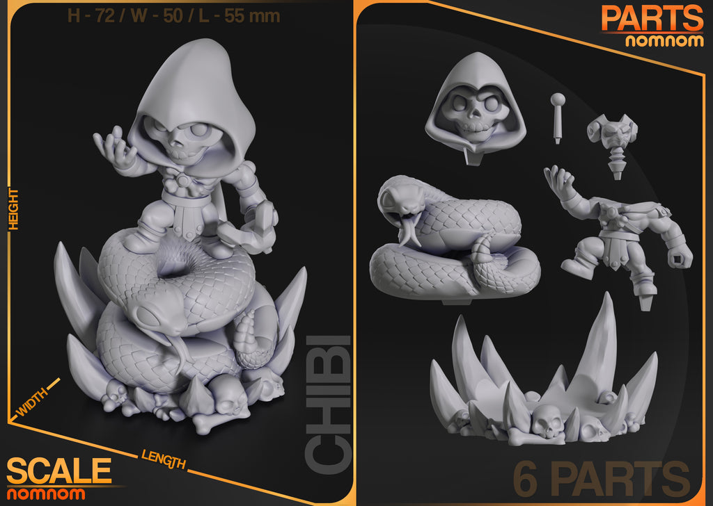 Hooded Skull Mage | Chibi Unpainted Resin Kit Model