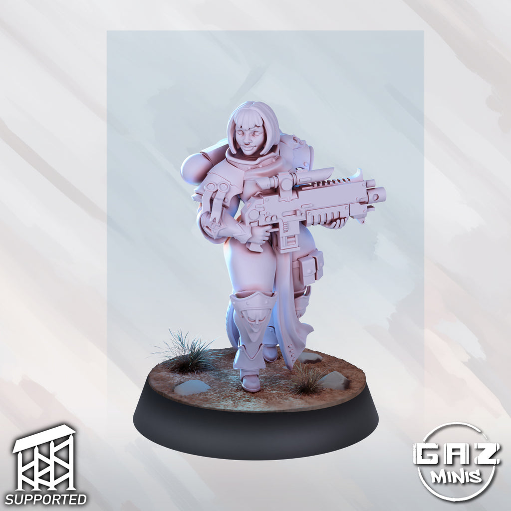 Armored Battle Sister Pinup | 32mm Unpainted Resin Kit Model