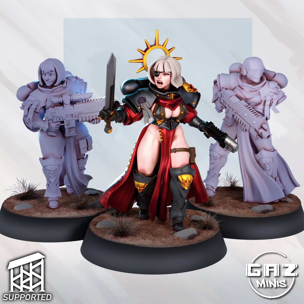 Armored Battle Sister Pinup | 32mm Unpainted Resin Kit Model