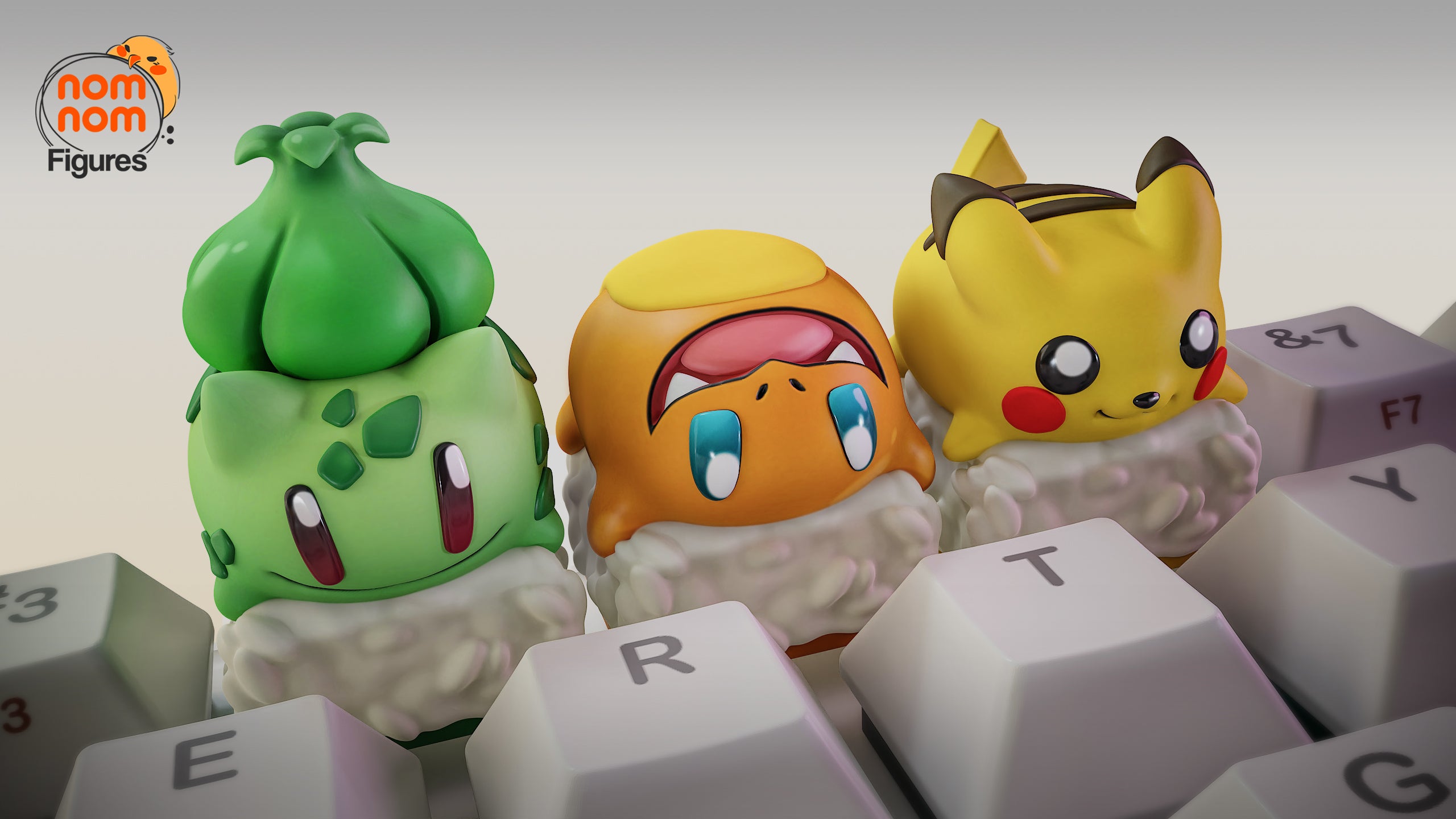 Kawaii Sushi Critter Trio | Keyboard Keycap Unpainted Resin Kit Model