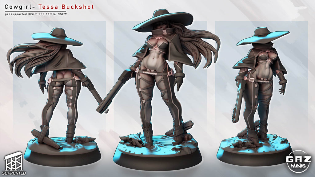 Battle Cowgirl Pinup | 32mm and 55mm Unpainted Resin Kit Model