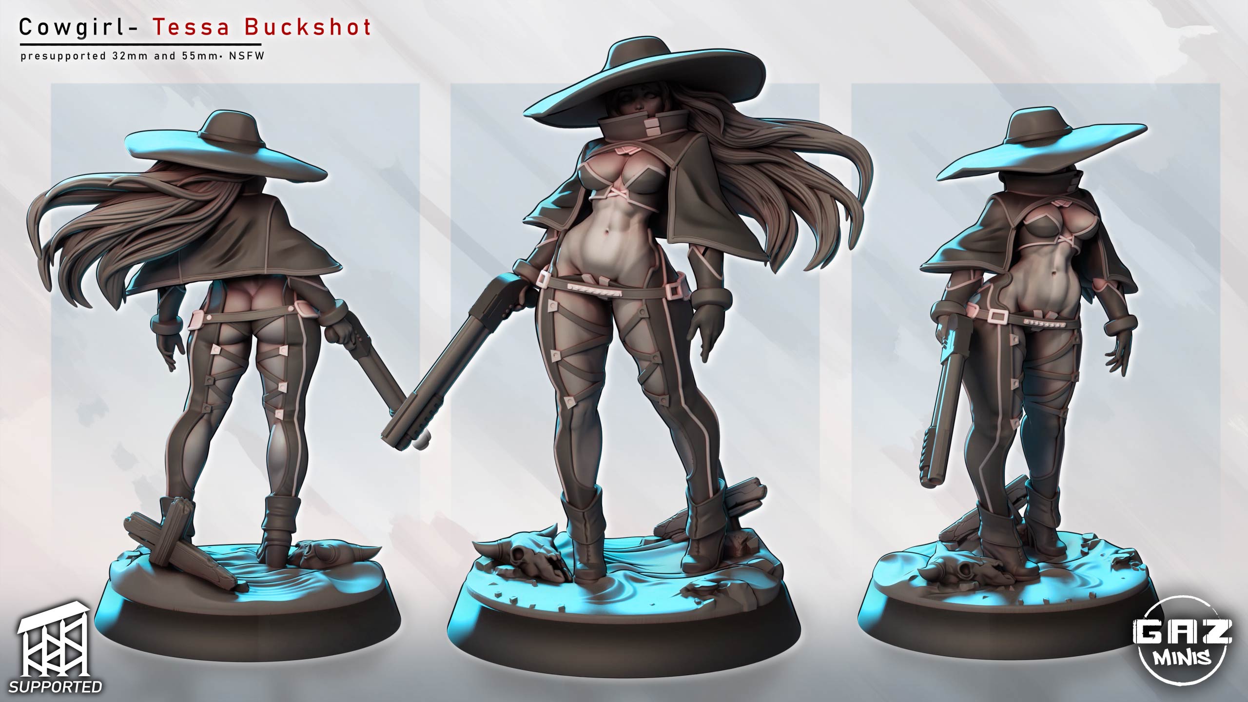Battle Cowgirl Pinup | 32mm and 55mm Unpainted Resin Kit Model
