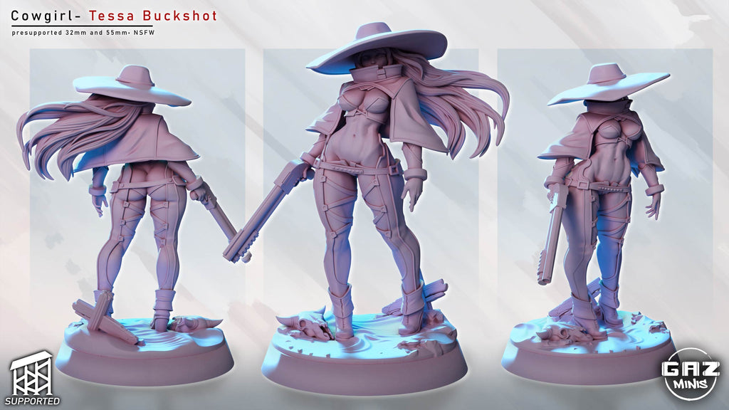 Battle Cowgirl Pinup | 32mm and 55mm Unpainted Resin Kit Model