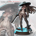 Battle Cowgirl Pinup | 32mm and 55mm Unpainted Resin Kit Model