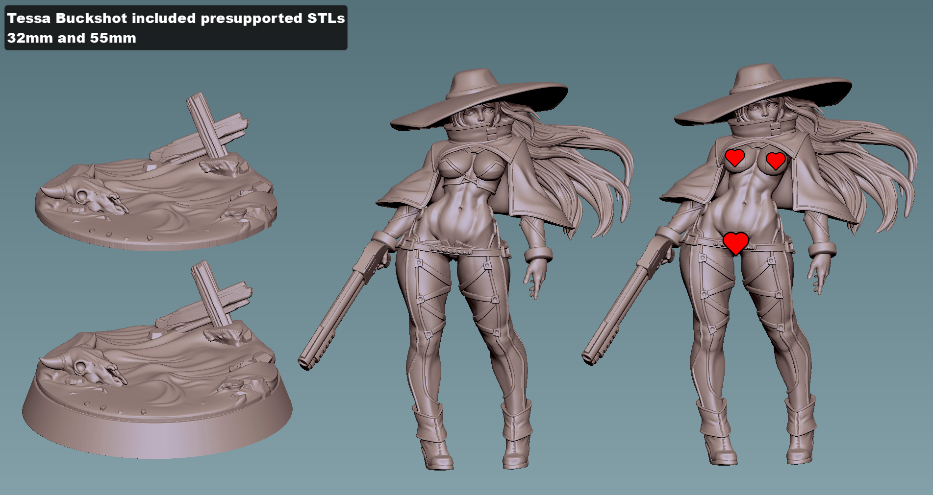 Battle Cowgirl Pinup | 32mm and 55mm Unpainted Resin Kit Model